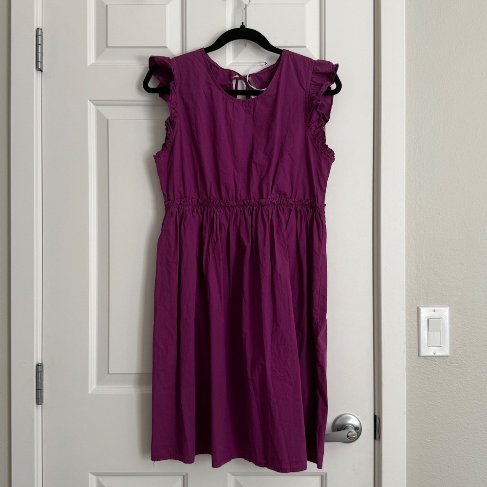 Adele Altman Italian Cotton Dress Size S/M Purple Ruffle‎ Sleeve Tie Back NWT